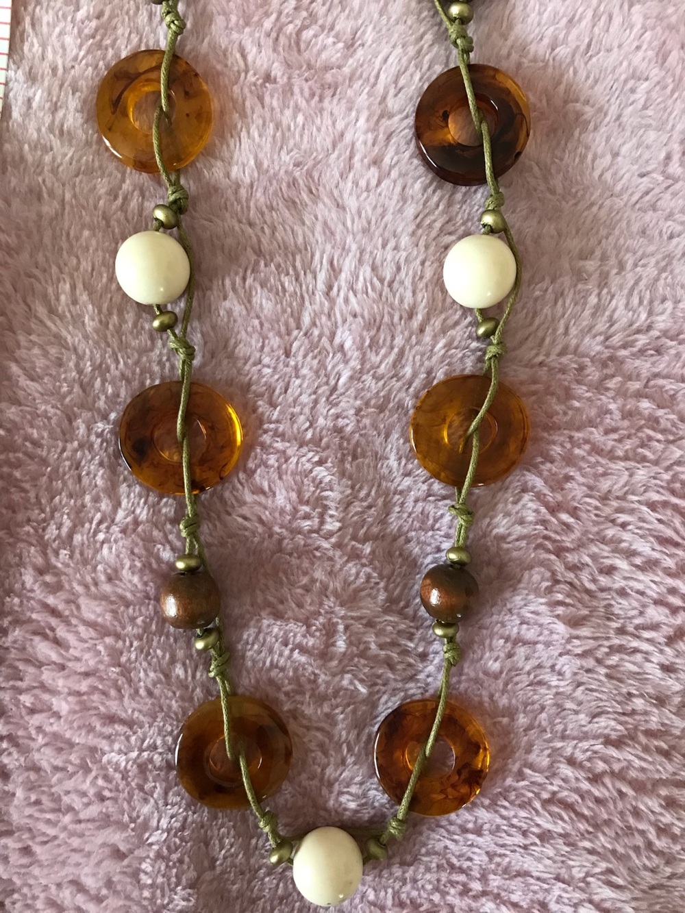 Amber Disc and Cream Bead Women's Necklace